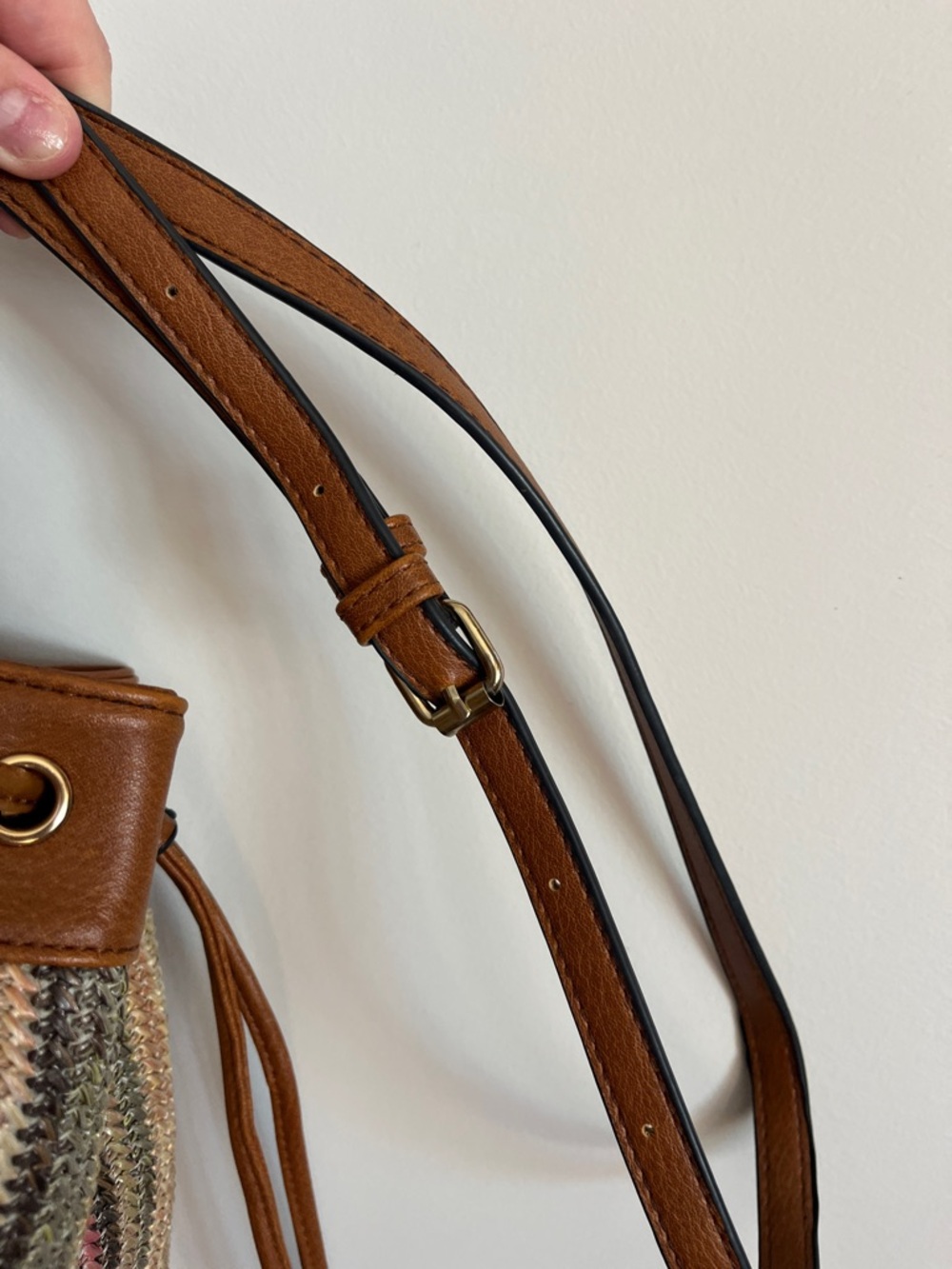 Straw Boho Bucket Bag - Multi Stripe- - Picture 5 of 9